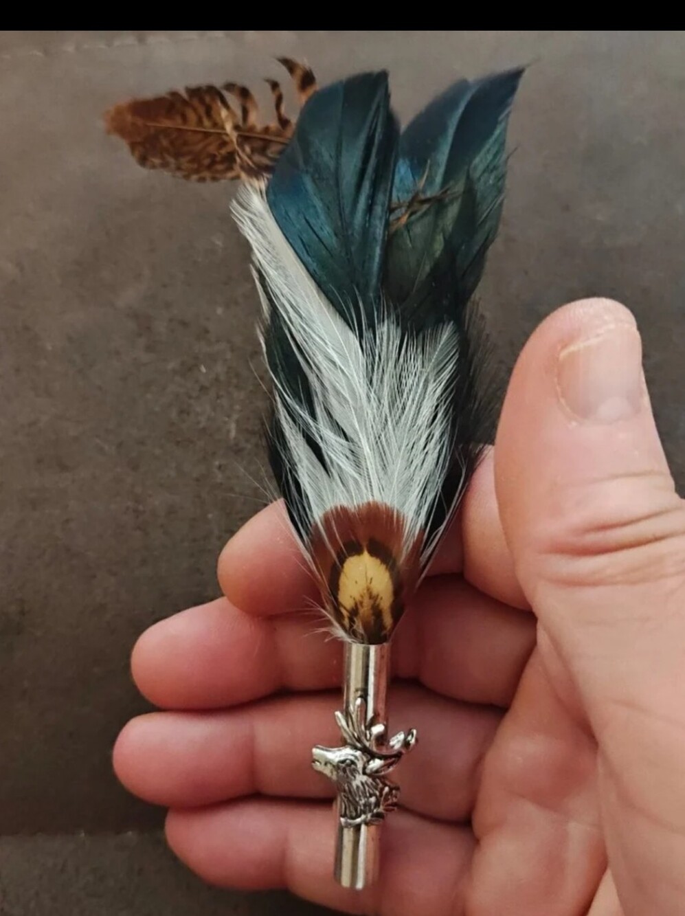 1960s Traditional Bavarian/Alpine Style Hunting Feather Hat Silver Tone Brooch